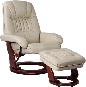Benchmaster Kyle Taupe Swivel Faux Leather Recliner with Ottoman Chair Modern Armchair Ergonomic Push Manual Reclining Footrest Upholstered Bedroom Living Room Reading Home Relax Office