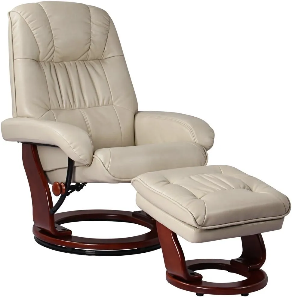Benchmaster Kyle Taupe Swivel Faux Leather Recliner with Ottoman Chair Modern Armchair Ergonomic Push Manual Reclining Footrest Upholstered Bedroom Living Room Reading Home Relax Office