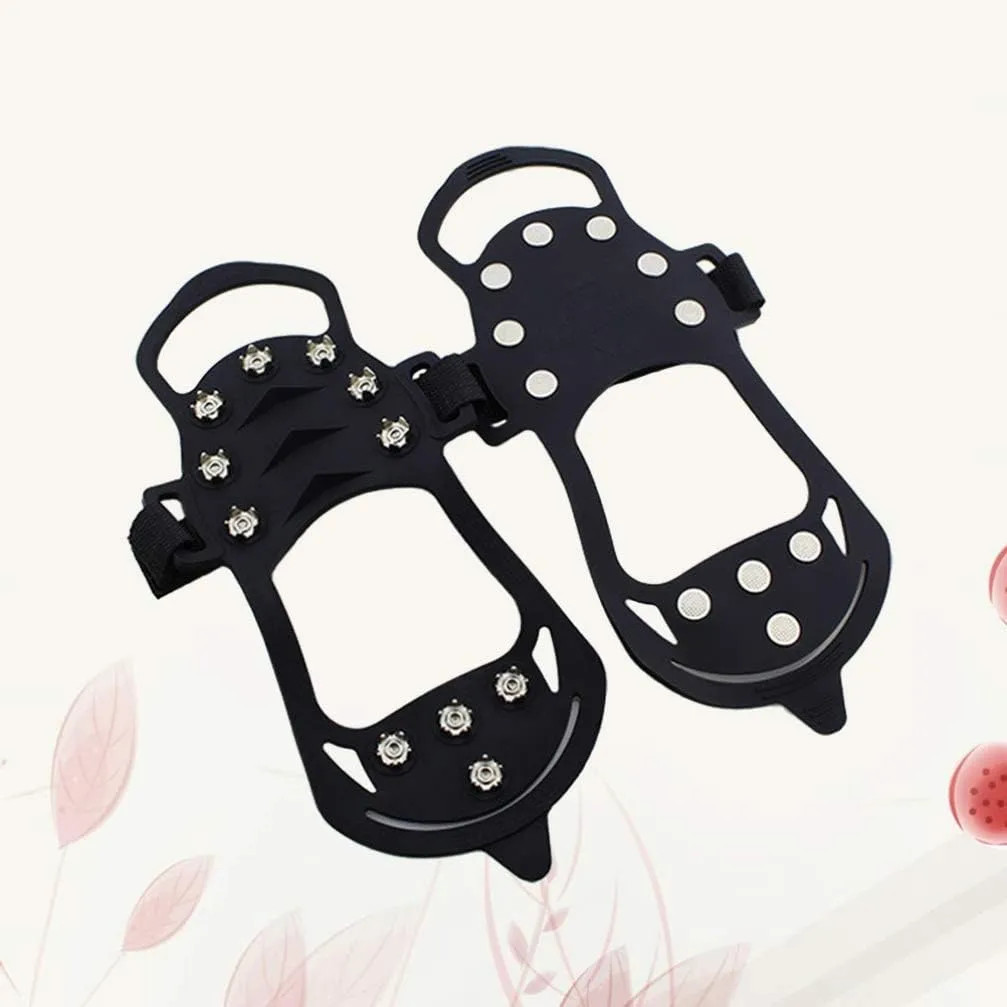 BESPORTBLE 11 Teeth Non Slip Snow Shoe Spikes Ice Grips Cleats Protective Shoes Cover Crampons for Outdoor Climbing (Size S Black) 1 Pair