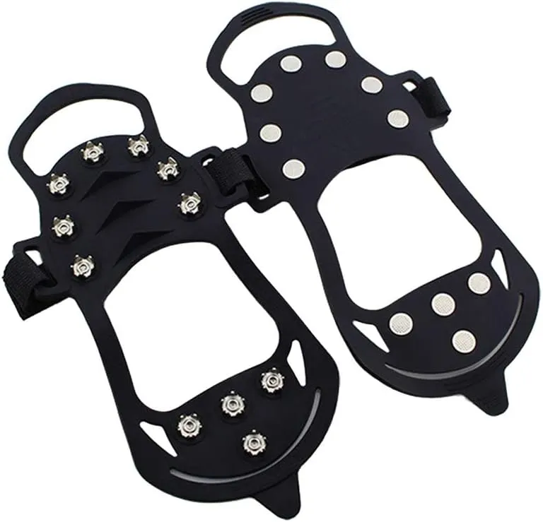 BESPORTBLE 11 Teeth Non Slip Snow Shoe Spikes Ice Grips Cleats Protective Shoes Cover Crampons for Outdoor Climbing (Size S Black) 1 Pair