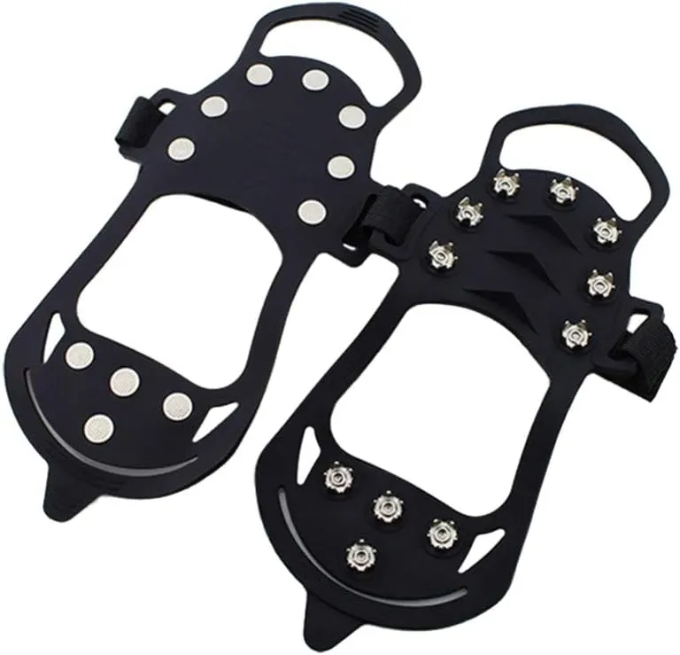BESPORTBLE 11 Teeth Non Slip Snow Shoe Spikes Ice Grips Cleats Protective Shoes Cover Crampons for Outdoor Climbing (Size S Black) 1 Pair