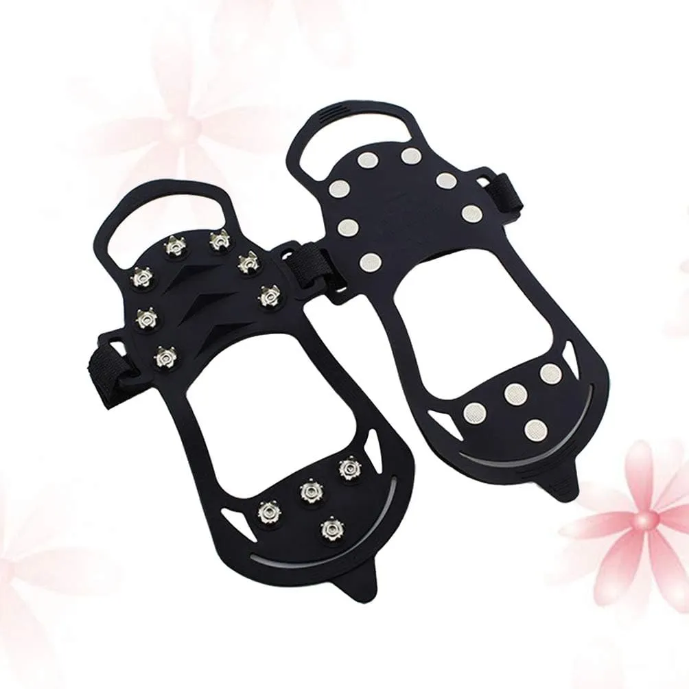 BESPORTBLE 11 Teeth Non Slip Snow Shoe Spikes Ice Grips Cleats Protective Shoes Cover Crampons for Outdoor Climbing (Size S Black) 1 Pair