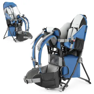 besrey Baby Backpack Carrier, Toddler Hiking Backpack with Safety 3-Height Seat, Adjustable Straps&Waist Belt, Foldable Frame Lightweight Large Capacity Child Carrier for Hiking (Klevin Blue)