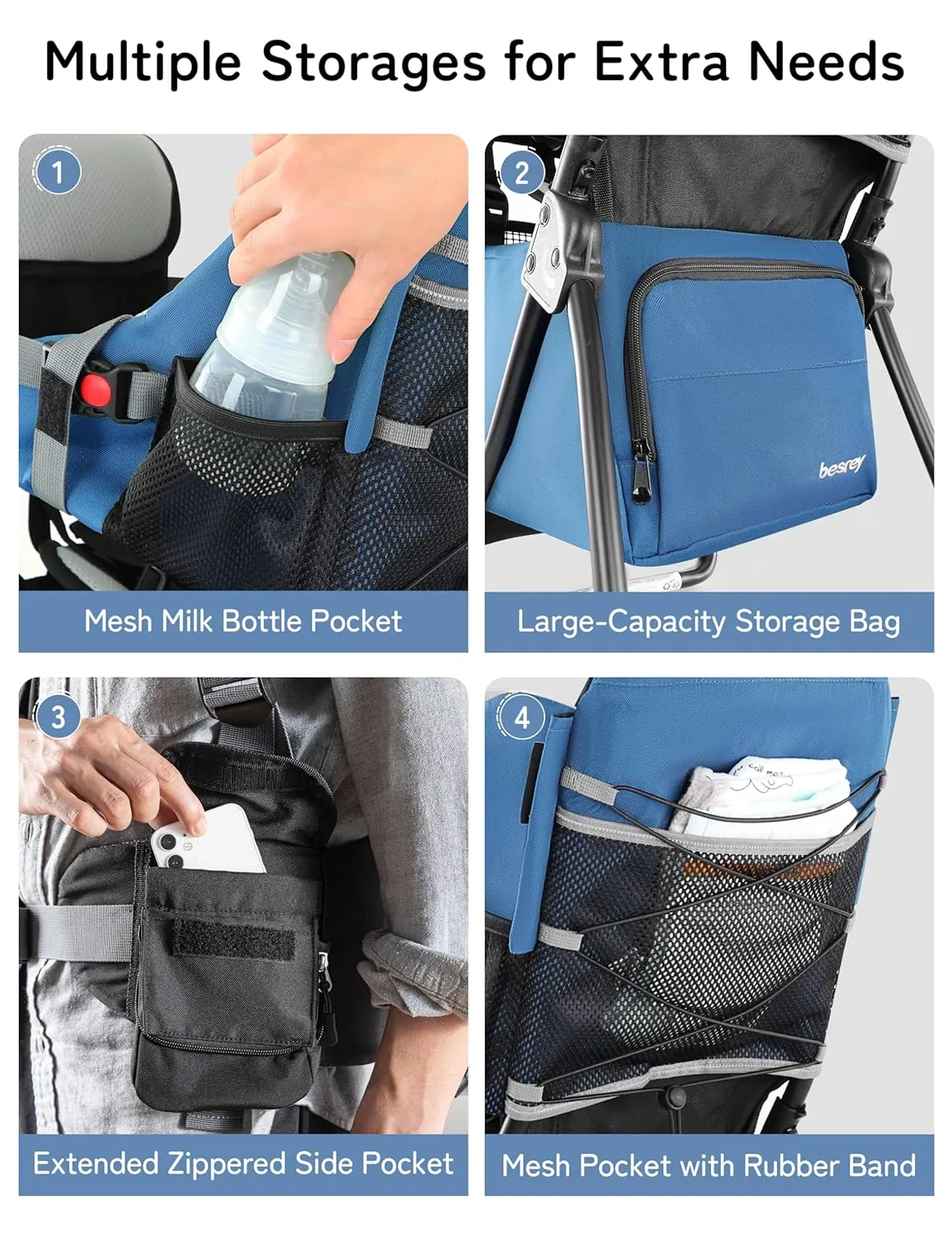 besrey Baby Backpack Carrier, Toddler Hiking Backpack with Safety 3-Height Seat, Adjustable Straps&Waist Belt, Foldable Frame Lightweight Large Capacity Child Carrier for Hiking (Klevin Blue)