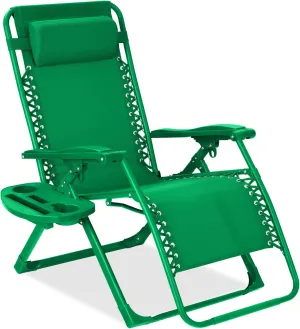 Best Choice Products Adjustable Zero Gravity Chair, Monochromatic Color Folding Patio Recliner w/Side Tray, Headrest - Basil