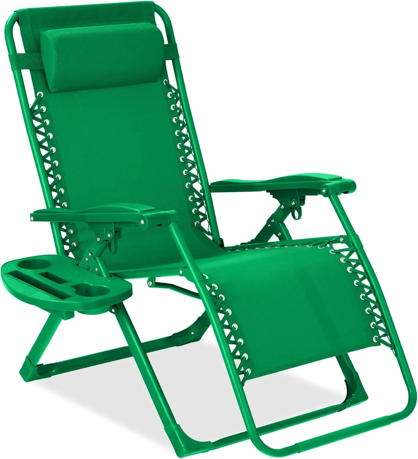 Best Choice Products Adjustable Zero Gravity Chair, Monochromatic Color Folding Patio Recliner w/Side Tray, Headrest - Basil