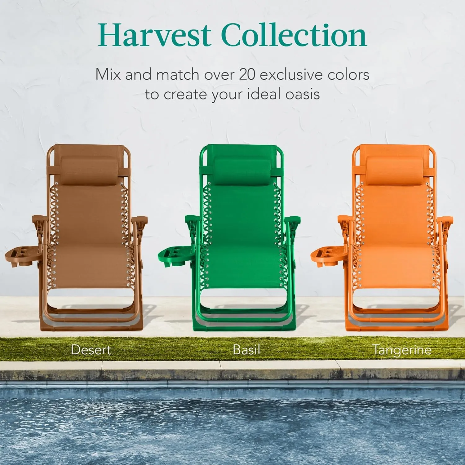 Best Choice Products Adjustable Zero Gravity Chair, Monochromatic Color Folding Patio Recliner w/Side Tray, Headrest - Basil