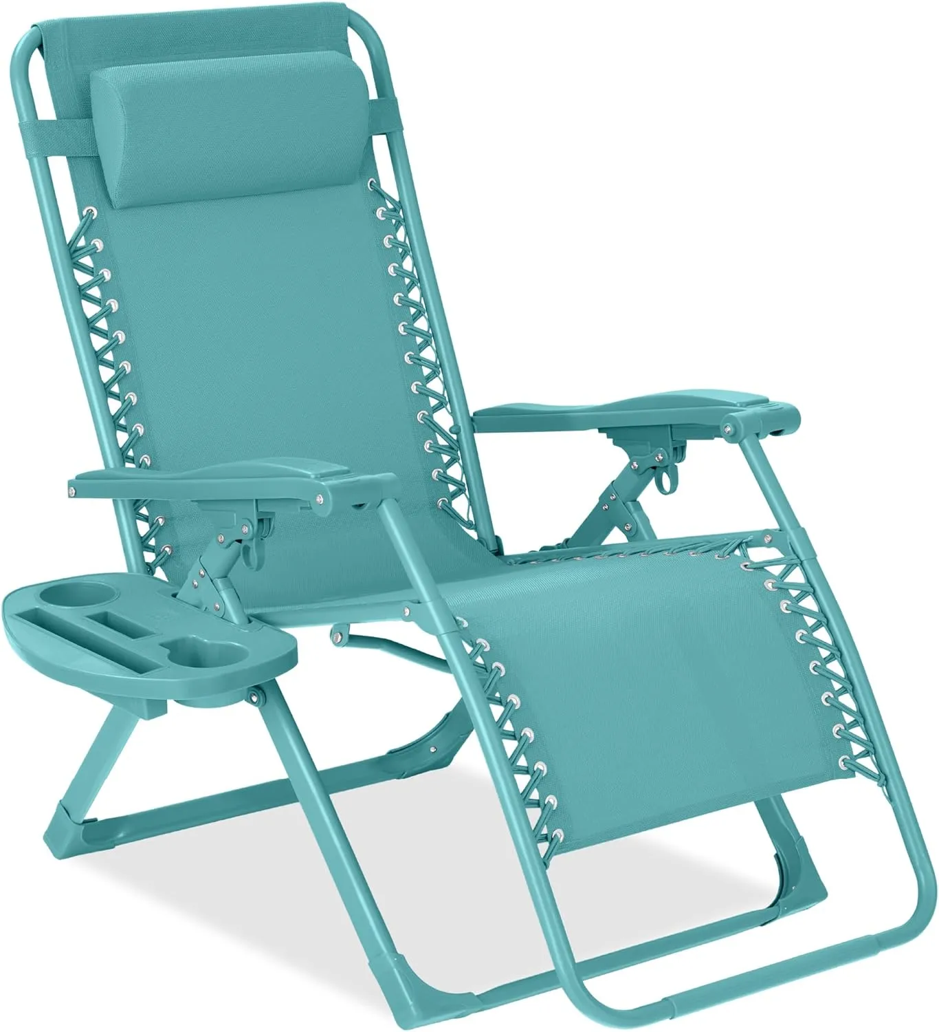 Best Choice Products Adjustable Zero Gravity Chair, Monochromatic Color Folding Patio Recliner w/Side Tray, Headrest - Caribbean