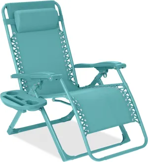 Best Choice Products Adjustable Zero Gravity Chair, Monochromatic Color Folding Patio Recliner w/Side Tray, Headrest - Caribbean