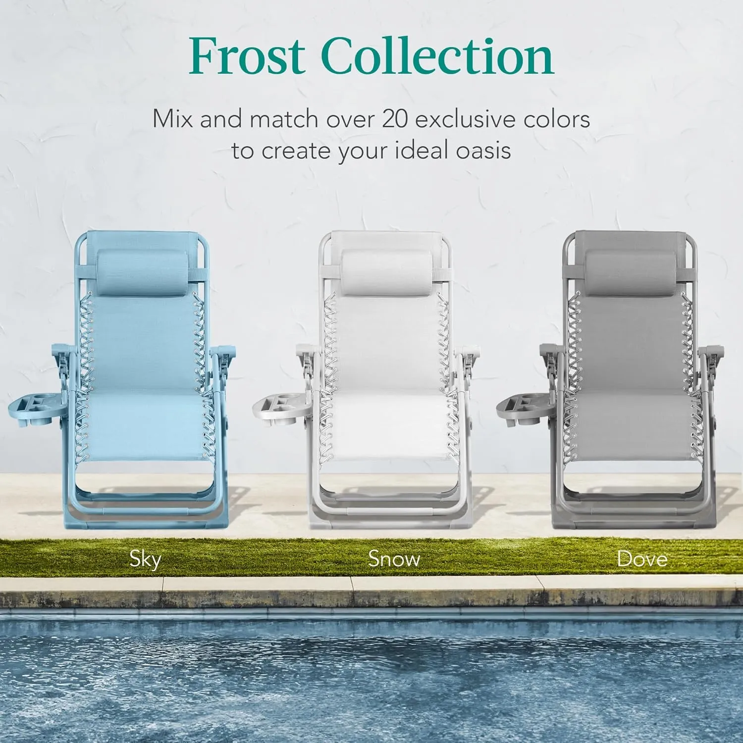 Best Choice Products Adjustable Zero Gravity Chair, Monochromatic Color Folding Patio Recliner w/Side Tray, Headrest - Dove Gray