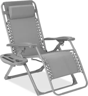 Best Choice Products Adjustable Zero Gravity Chair, Monochromatic Color Folding Patio Recliner w/Side Tray, Headrest - Dove Gray