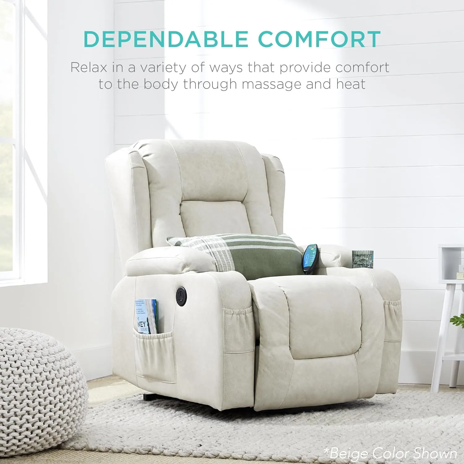Best Choice Products PU Leather Electric Power Lift Chair, Recliner Massage Chair, Adjustable Furniture for Back, Legs w/ 3 Positions, USB Port, Heat, Cupholders, Easy-to-Reach Side Button - Blue