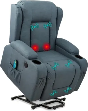 Best Choice Products PU Leather Electric Power Lift Chair, Recliner Massage Chair, Adjustable Furniture for Back, Legs w/ 3 Positions, USB Port, Heat, Cupholders, Easy-to-Reach Side Button - Blue