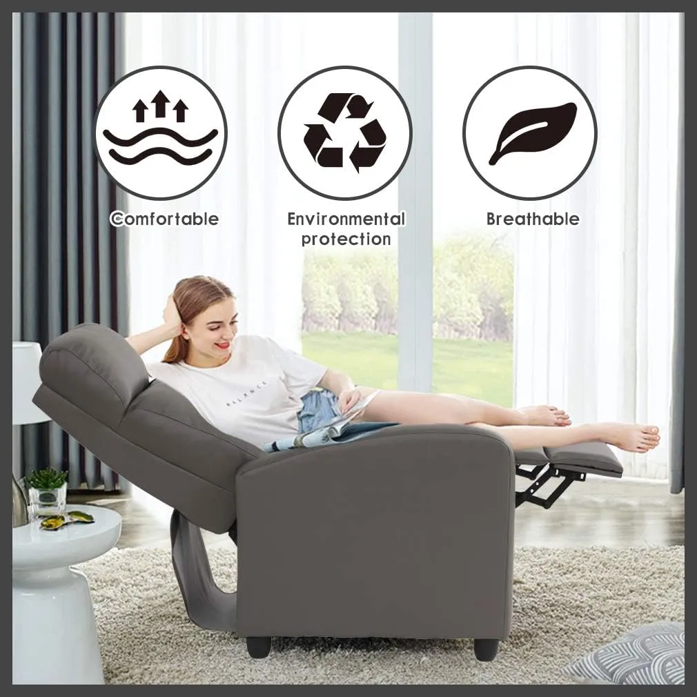 BestMassage Recliner Chair for Living Room Modern Wingback Sofa Home Theater Seating Push Back Reclining Chair with Lumbar Support (Without Massage, PU Grey)
