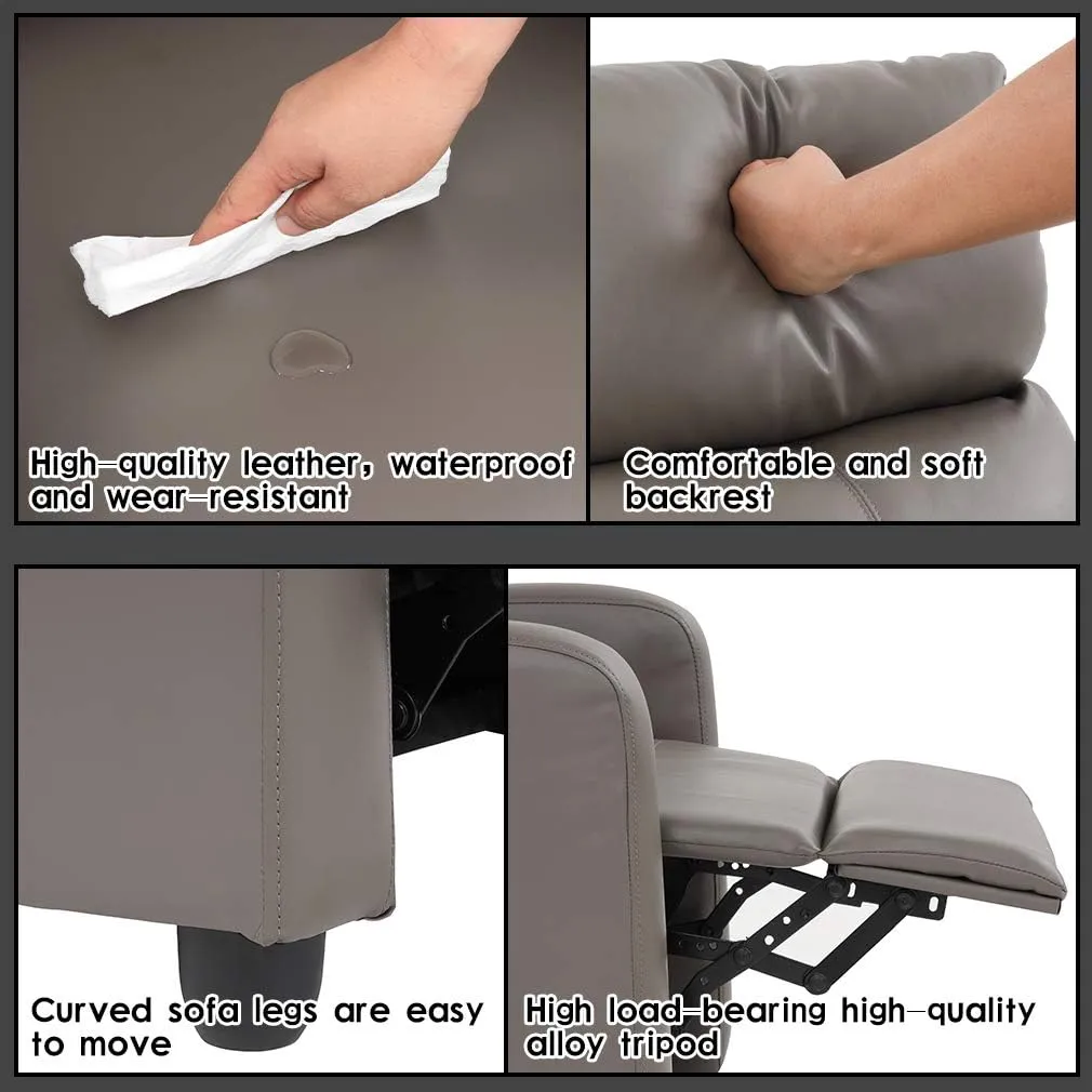 BestMassage Recliner Chair for Living Room Modern Wingback Sofa Home Theater Seating Push Back Reclining Chair with Lumbar Support (Without Massage, PU Grey)