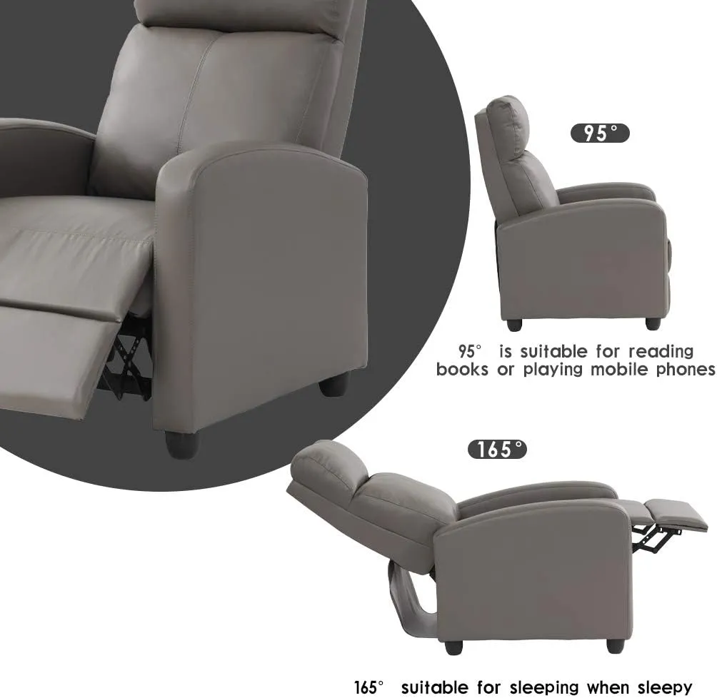 BestMassage Recliner Chair for Living Room Modern Wingback Sofa Home Theater Seating Push Back Reclining Chair with Lumbar Support (Without Massage, PU Grey)