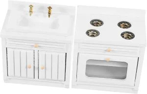 BESTonZON 1set Miniature Dollhouse Kitchen Sink and Stove Cute Decor for House Models Realistic Design Compact for Photography Kitchen Accessory for Miniature Furniture