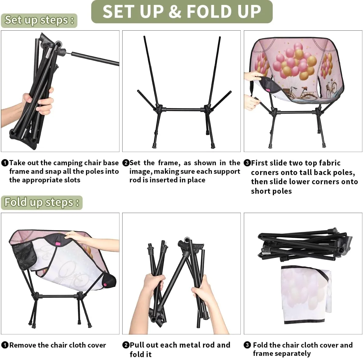 Bicycle Balloons Portable Camping Chair Lightweight Folding Backpacking Chair, Compact Foldable Beach Seat with Carry Bag for Outdoor Hiking Fishing Travel