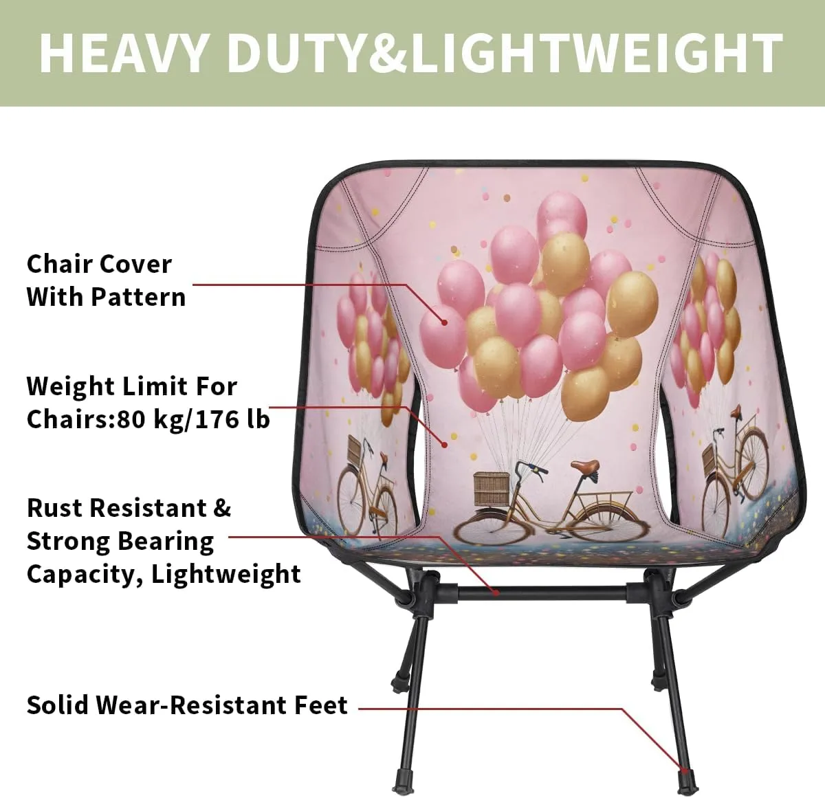 Bicycle Balloons Portable Camping Chair Lightweight Folding Backpacking Chair, Compact Foldable Beach Seat with Carry Bag for Outdoor Hiking Fishing Travel