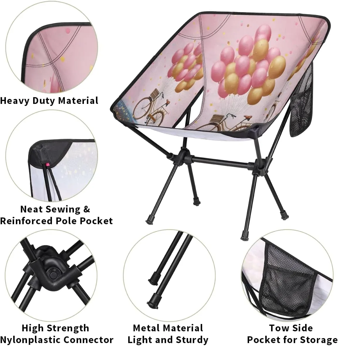 Bicycle Balloons Portable Camping Chair Lightweight Folding Backpacking Chair, Compact Foldable Beach Seat with Carry Bag for Outdoor Hiking Fishing Travel