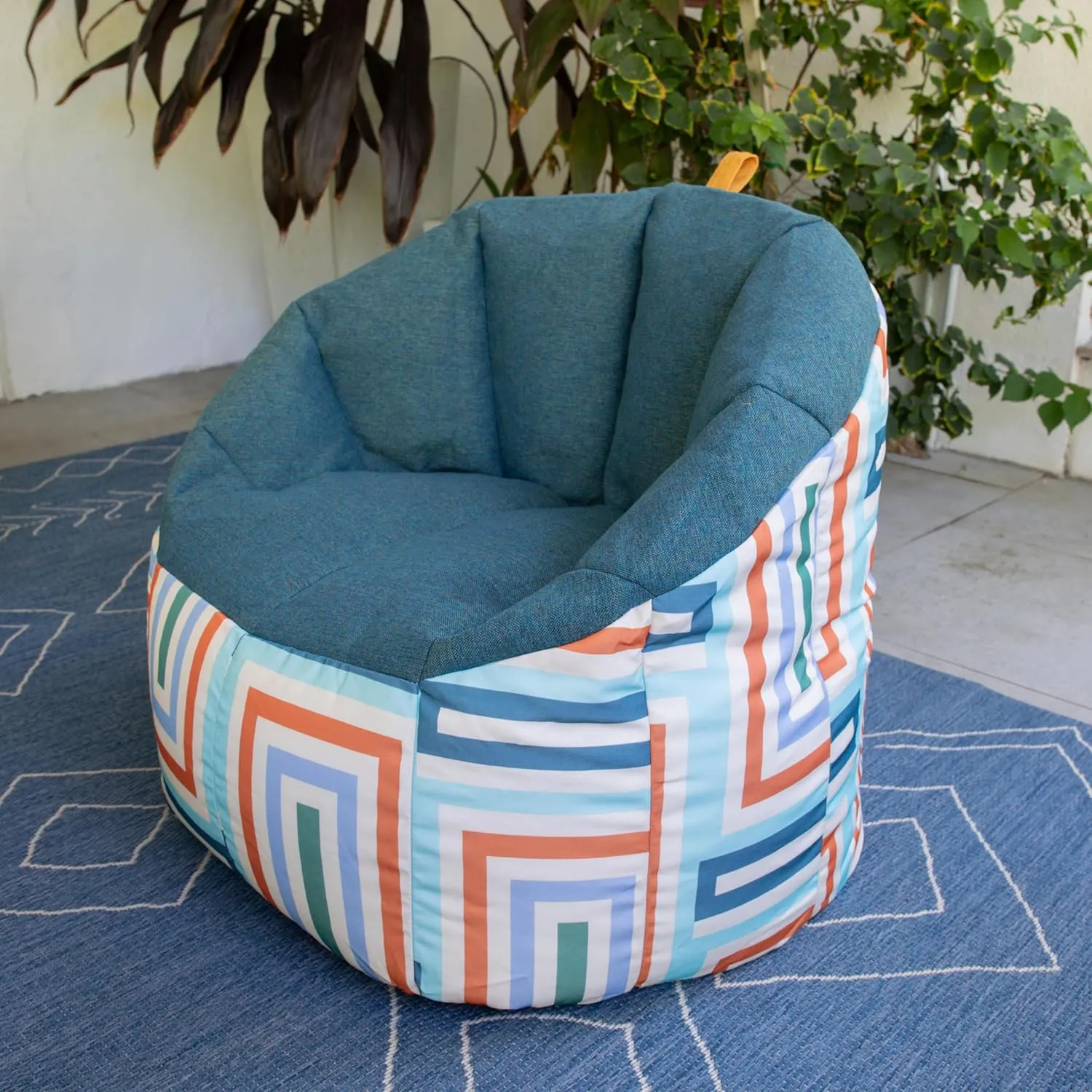 Big Joe Milano Patio Outdoor Weatherproof Bean Bag Chair, Lakeshore/Aqua Glass Block Intertwist/Sunmax, Weather Resistant UV-Protected Fabric, 2.5ft