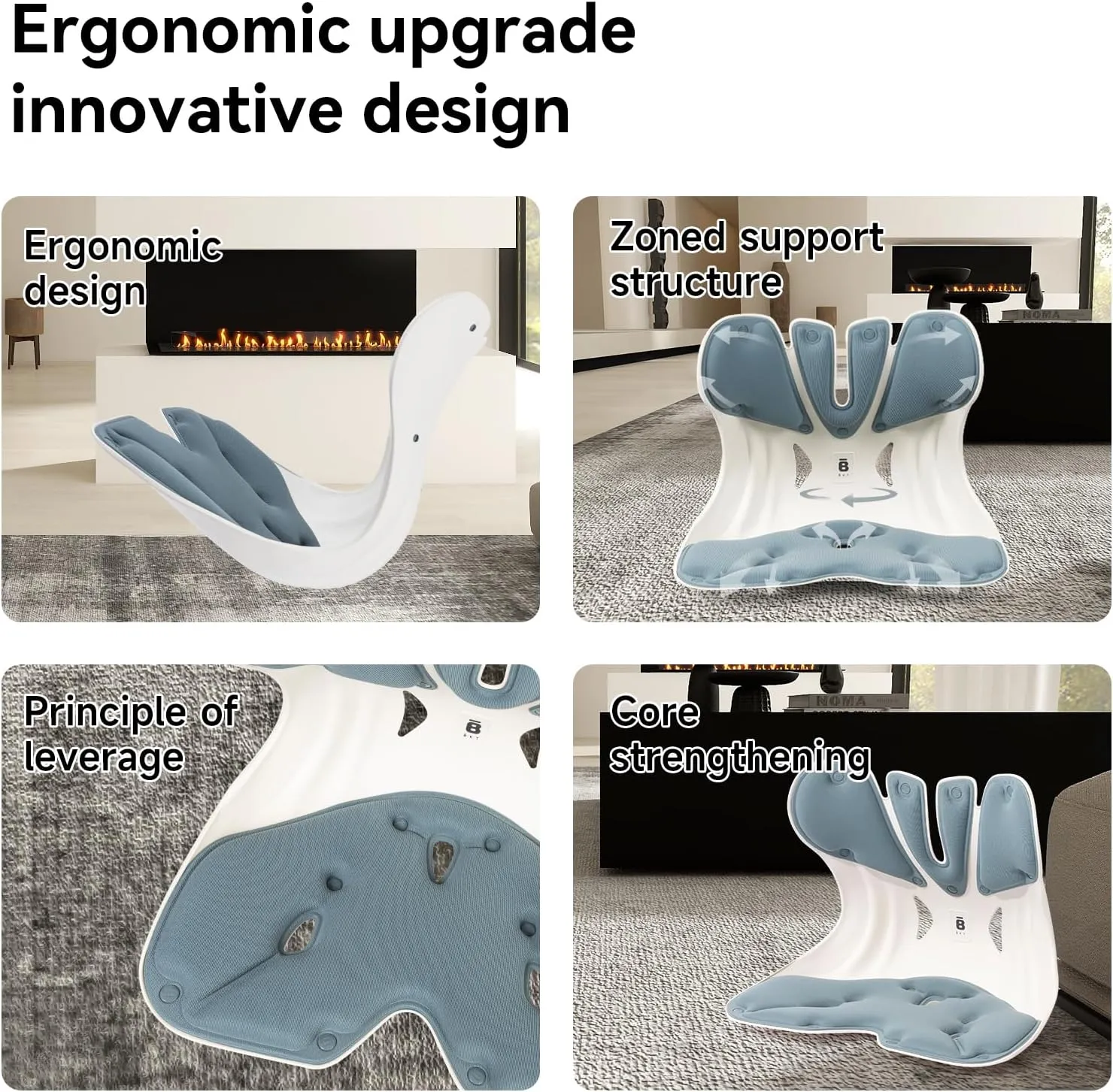 BKT Lumbar Support Seat Cushions Oversized Edition Ergoromic Office Chair for Students Office Workers Nursing Mothers Long Sitting Outdoor Fishing Floor Chair (Misty Blue, Oversized Edition)