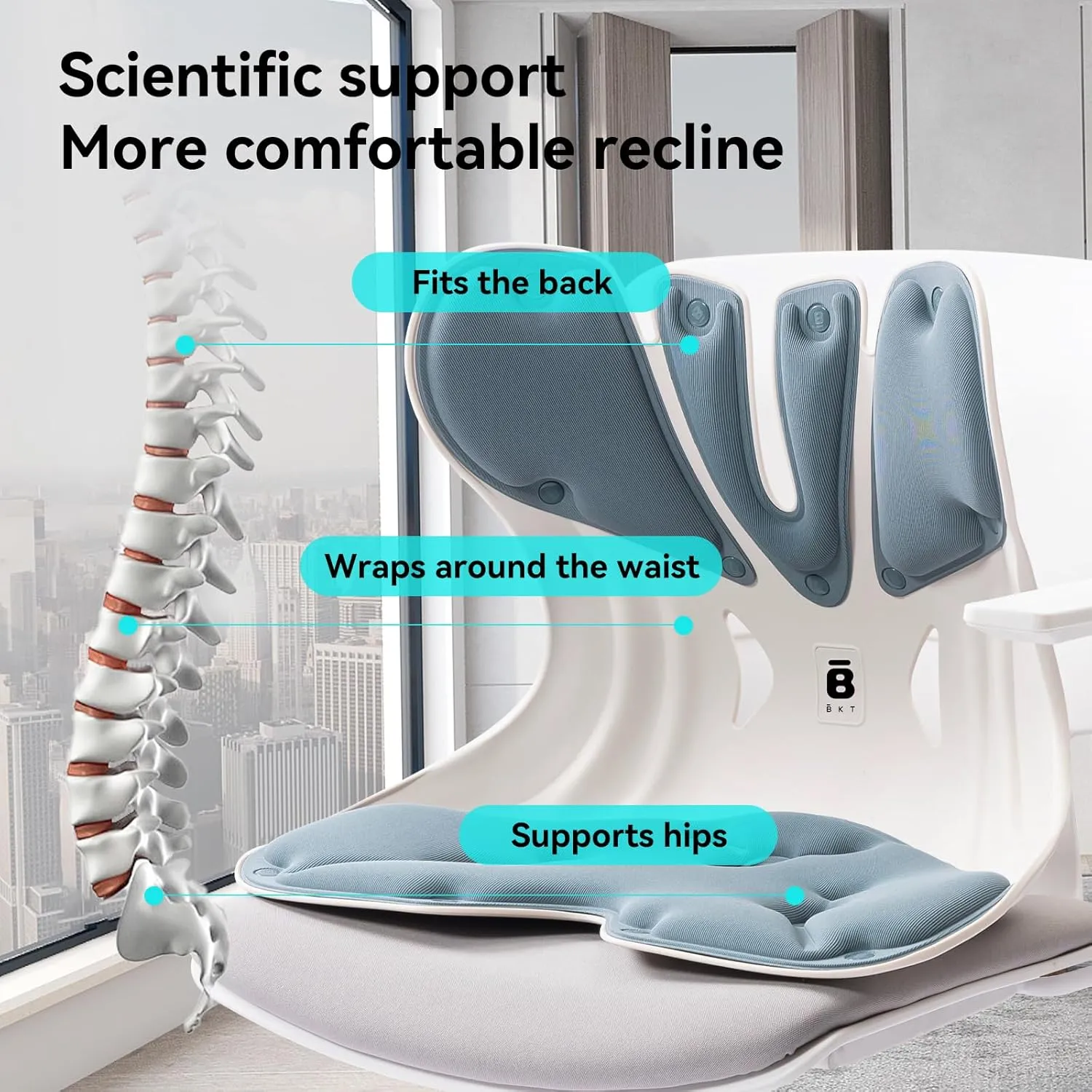 BKT Lumbar Support Seat Cushions Oversized Edition Ergoromic Office Chair for Students Office Workers Nursing Mothers Long Sitting Outdoor Fishing Floor Chair (Misty Blue, Oversized Edition)