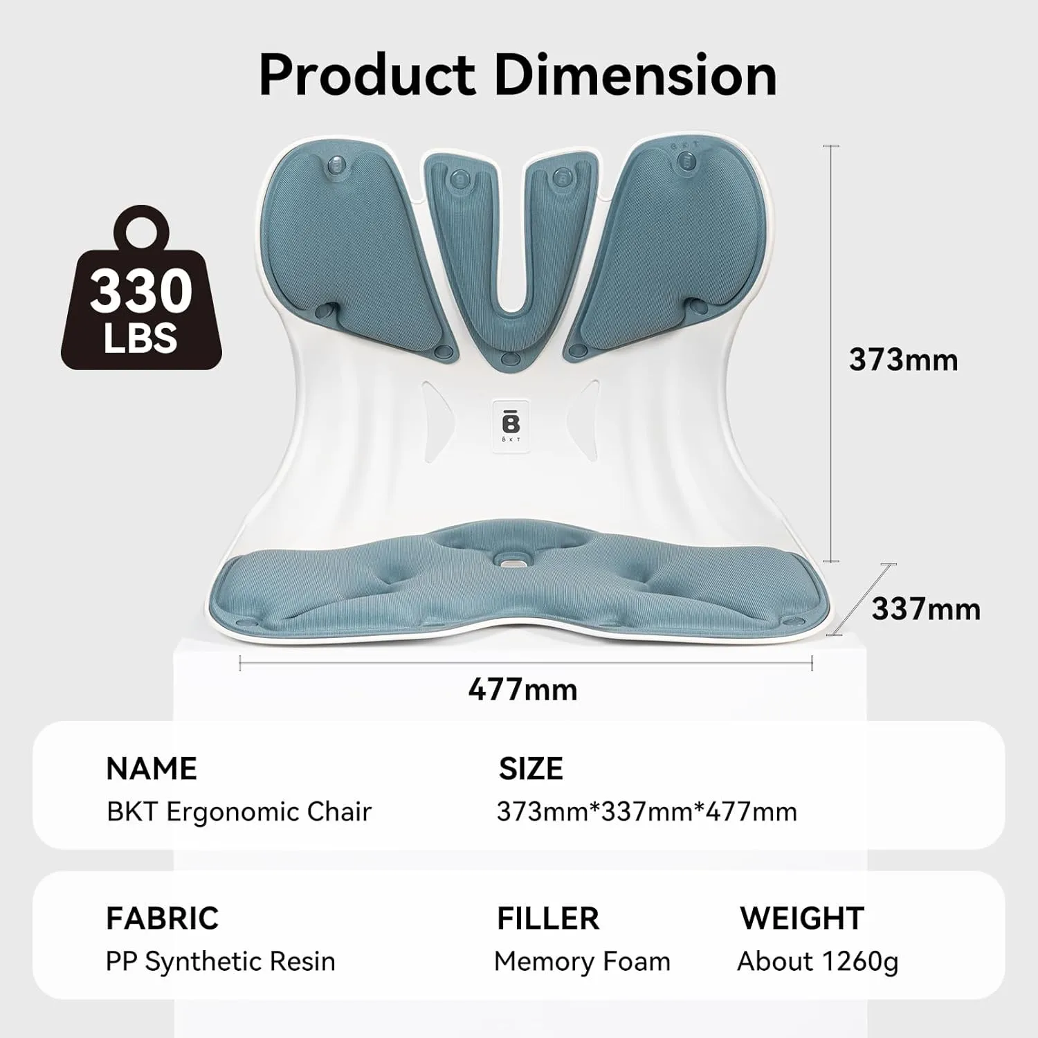 BKT Lumbar Support Seat Cushions Oversized Edition Ergoromic Office Chair for Students Office Workers Nursing Mothers Long Sitting Outdoor Fishing Floor Chair (Misty Blue, Oversized Edition)