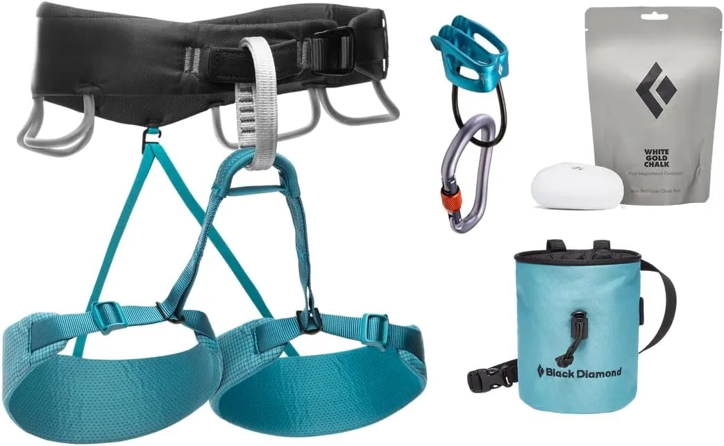 Black Diamond Womens Momentum Rock Climbing Harness - Complete ATC-XP Package