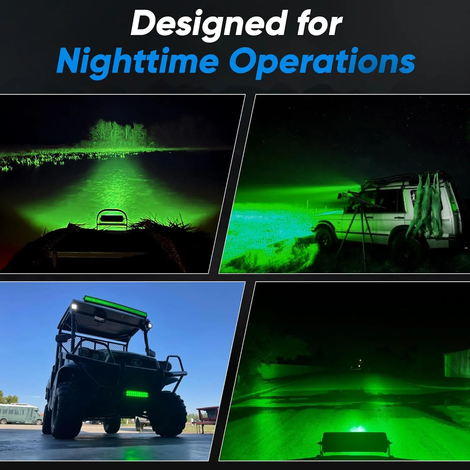 Black Oak LED Curved Green Hog Hunting Light Bar, 50-Inch Double Row LED Light Bar, Combo Optics, for Off-Road, Boats, Hunting Stands, Campsites, Hardware Included (50 Inch)