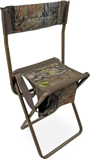 Black Sierra Folding Hunting Stool w/Under Seat Storage Pouch and Carry Strap, Lightweight Portable Hunt Chair w/Backrest, Heavy-Duty Steel Frame Supports 250 LBS, for Hunting, Fishing