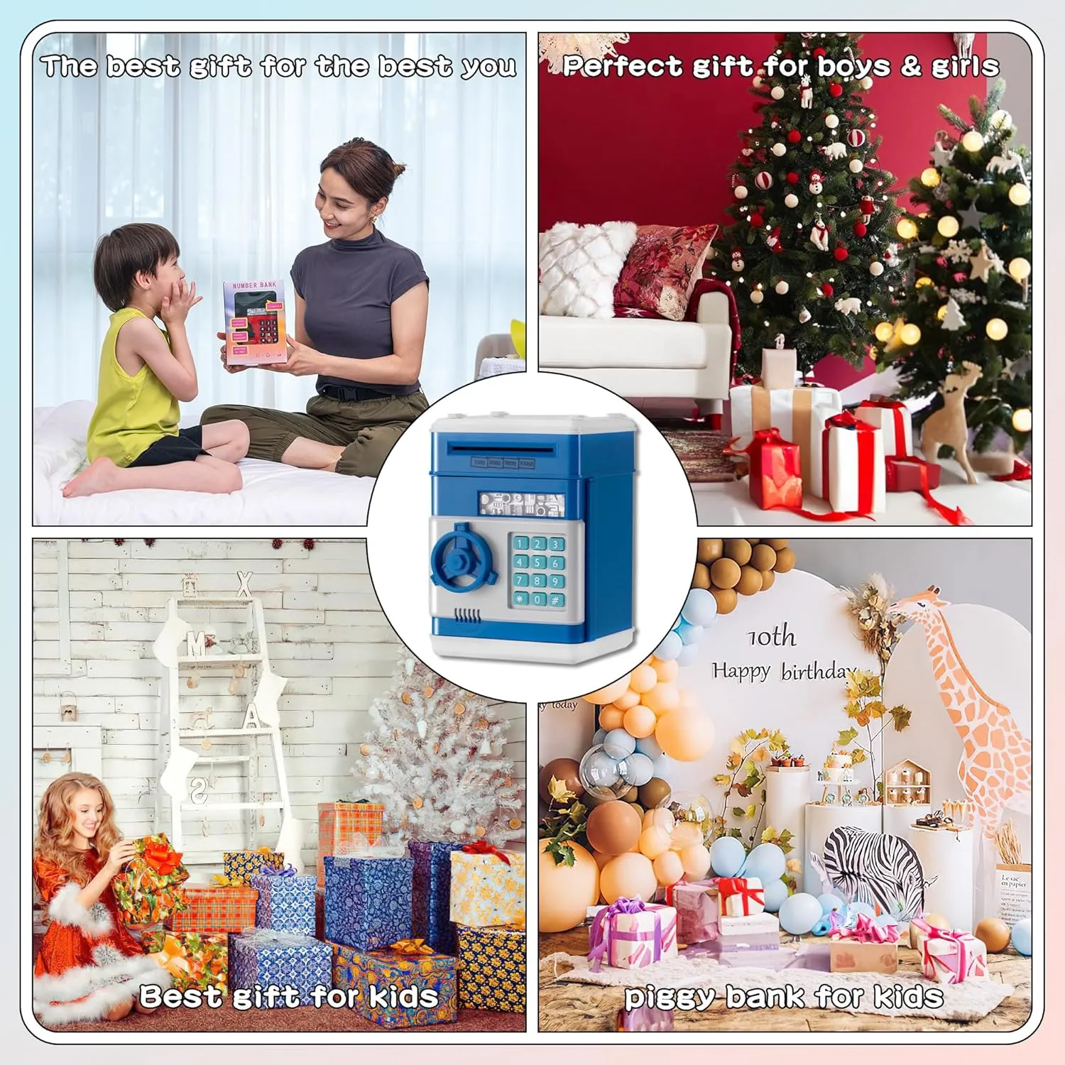 Blue Electronic ATM Safe Piggy Bank for Kids - Real Money Savings Coin Bank with Code Lock & Password, Gift Money Box for Boys & Girls