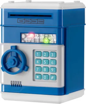 Blue Electronic ATM Safe Piggy Bank for Kids - Real Money Savings Coin Bank with Code Lock & Password, Gift Money Box for Boys & Girls