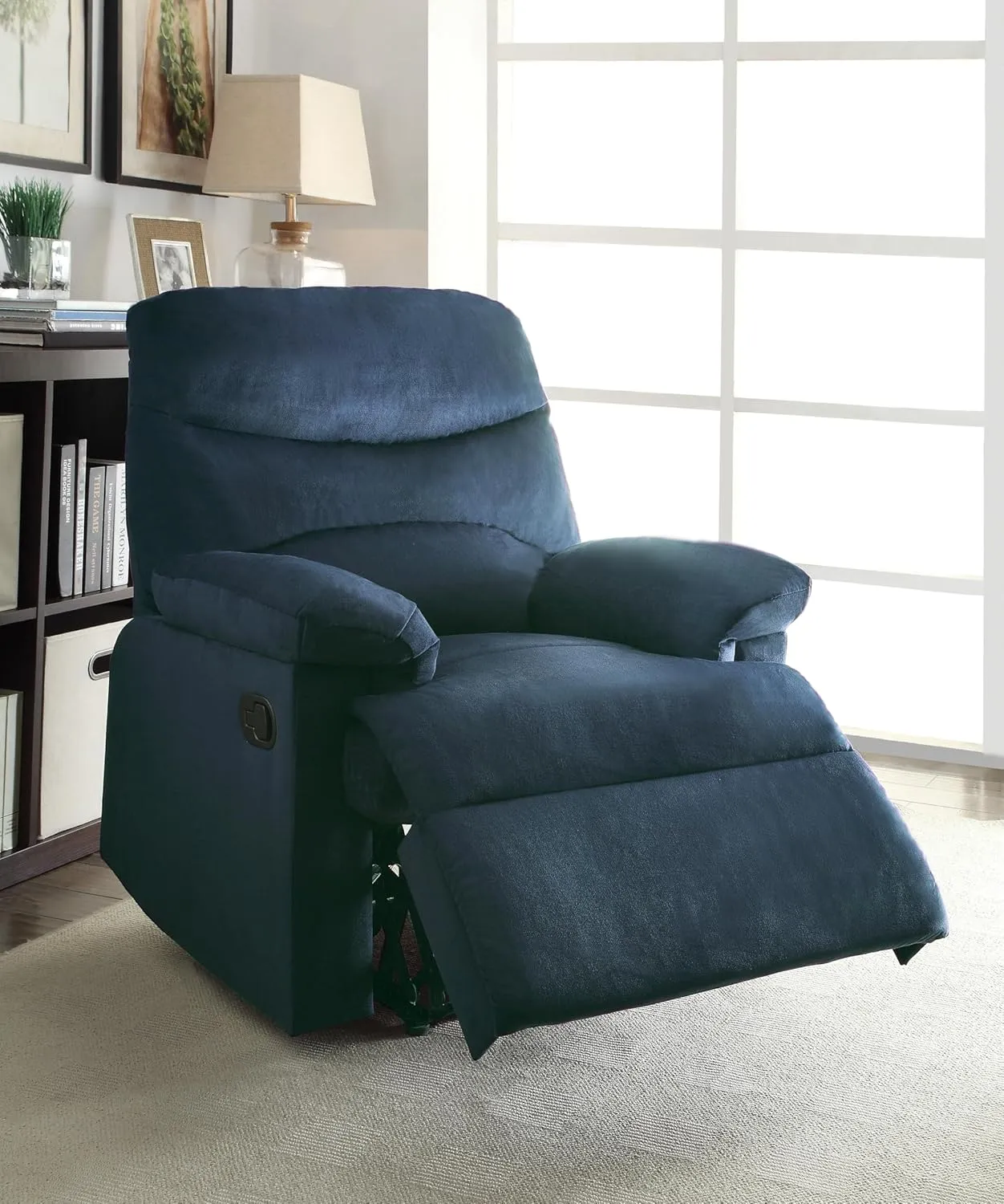 Blue Recliner Chair for Ultimate Relaxation, Memory Foam Comfort, Smooth Reclining with Pillow Top Arms, Living Room