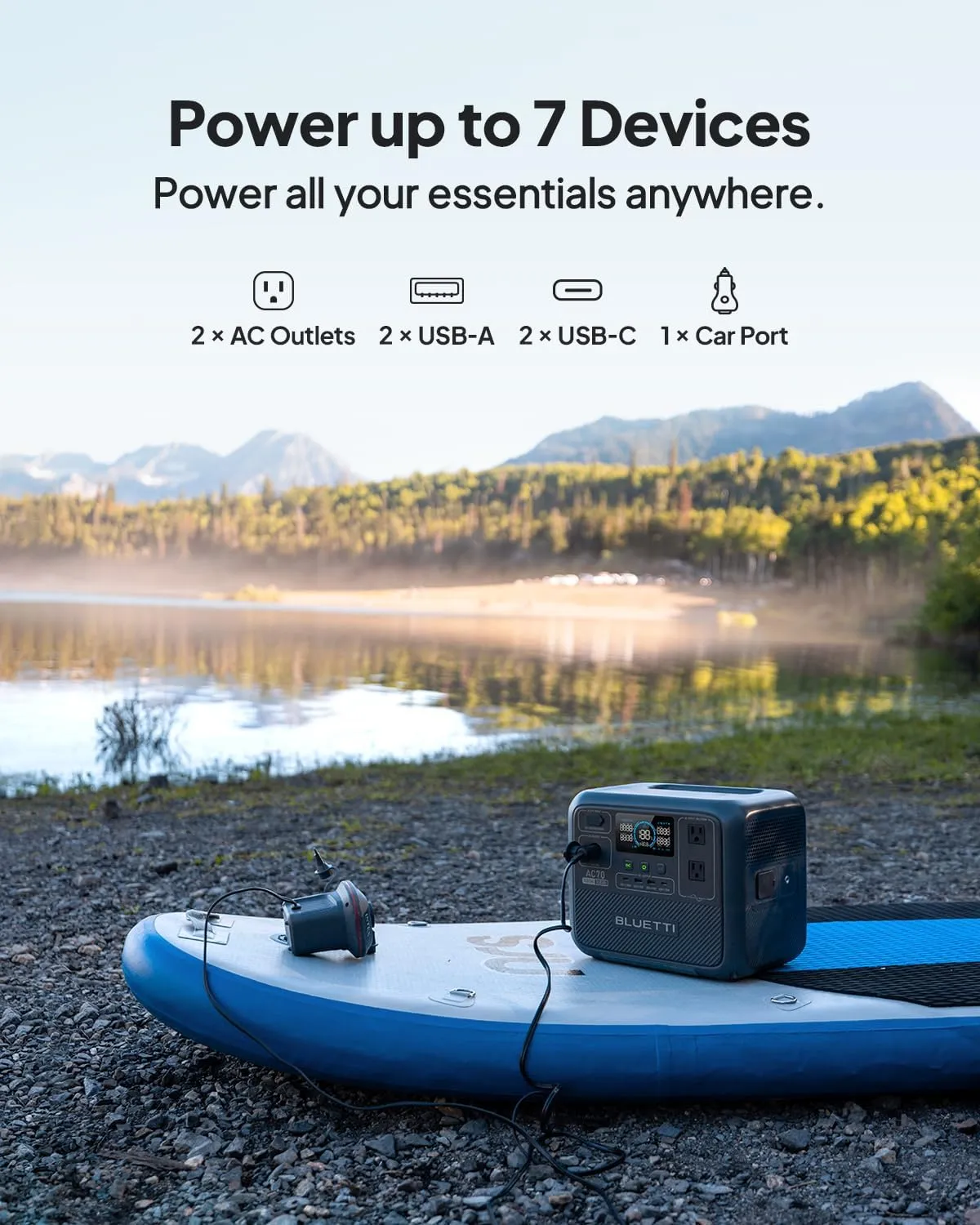 BLUETTI Solar Generator AC70 with 200W Solar Panel (Ships Separately), 768Wh with 2 1,000W (Power Lifting 2,000W) AC Outlets, 0-80% in 45 Min, LFP Backup Power for Camping, Travel