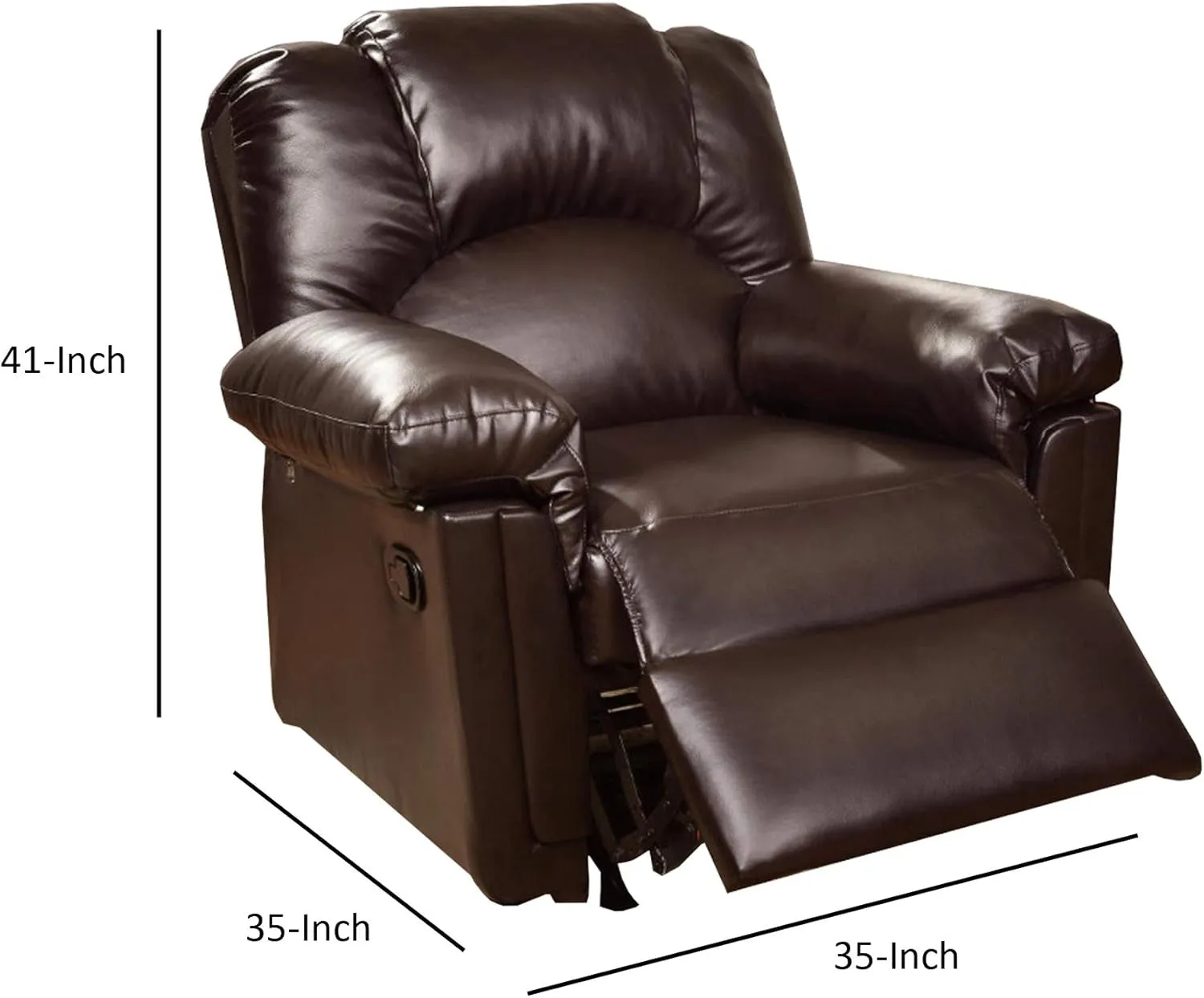 BM171425 41 X 35 X 35 In. Bonded Leather Rocker & Recliner Brown