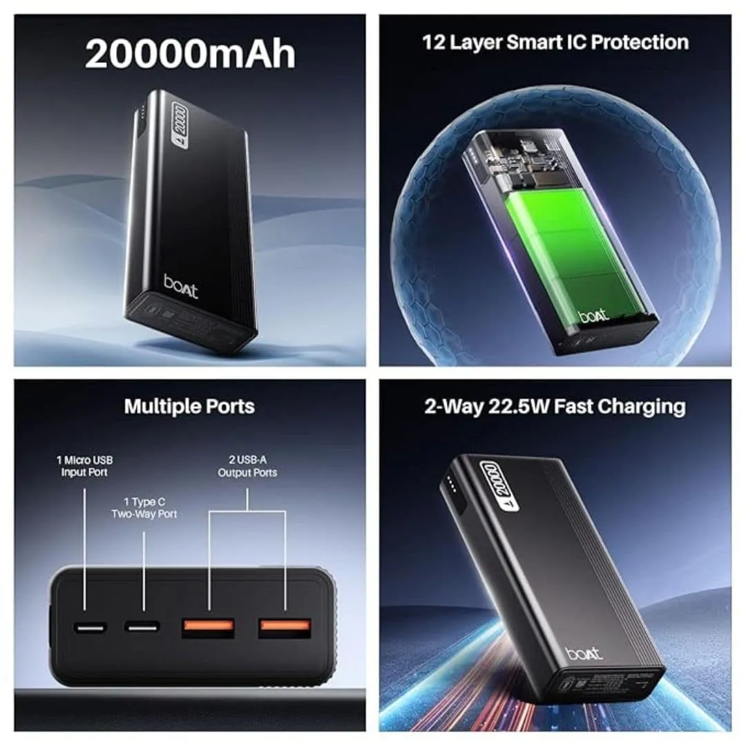 boAt Energyshroom PB401 20000mAh Power Bank (Carbon Black)