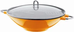 Bodum Chambord Enameled Cast Iron Wok With Glass Lid, Orange