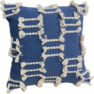 Bohemian Pillow Covers 18x18 Inch Square Modern Rustic Throw Pillow Covers with Tufted Accents for Living Room, Bedroom, Couch, (Blue)