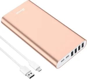 BONAI Portable Charger 20000mAh Power Bank 4 USB Output & Dual Input, Aluminum Polymer External Battery Pack for Road Trip Camping Compatible with iPhone iPad Smartphone Tablet etc. -Rose Gold