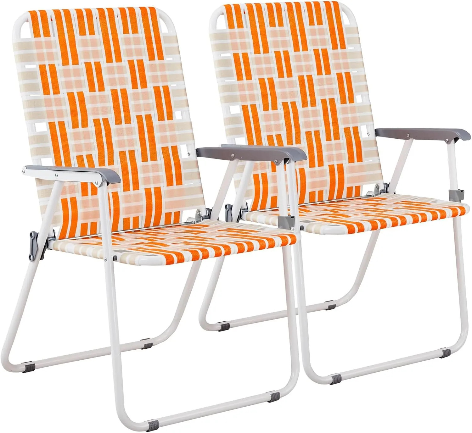 Bonnlo Extra Wide Foldable Beach Chair Set of 2, Modern Minimalist Sturdy Steel Frame Supports 265 lbs/120 kg, Lightweight Portable Chair 8.4 lbs only, for Travel Poolside Camping (Orange and White)