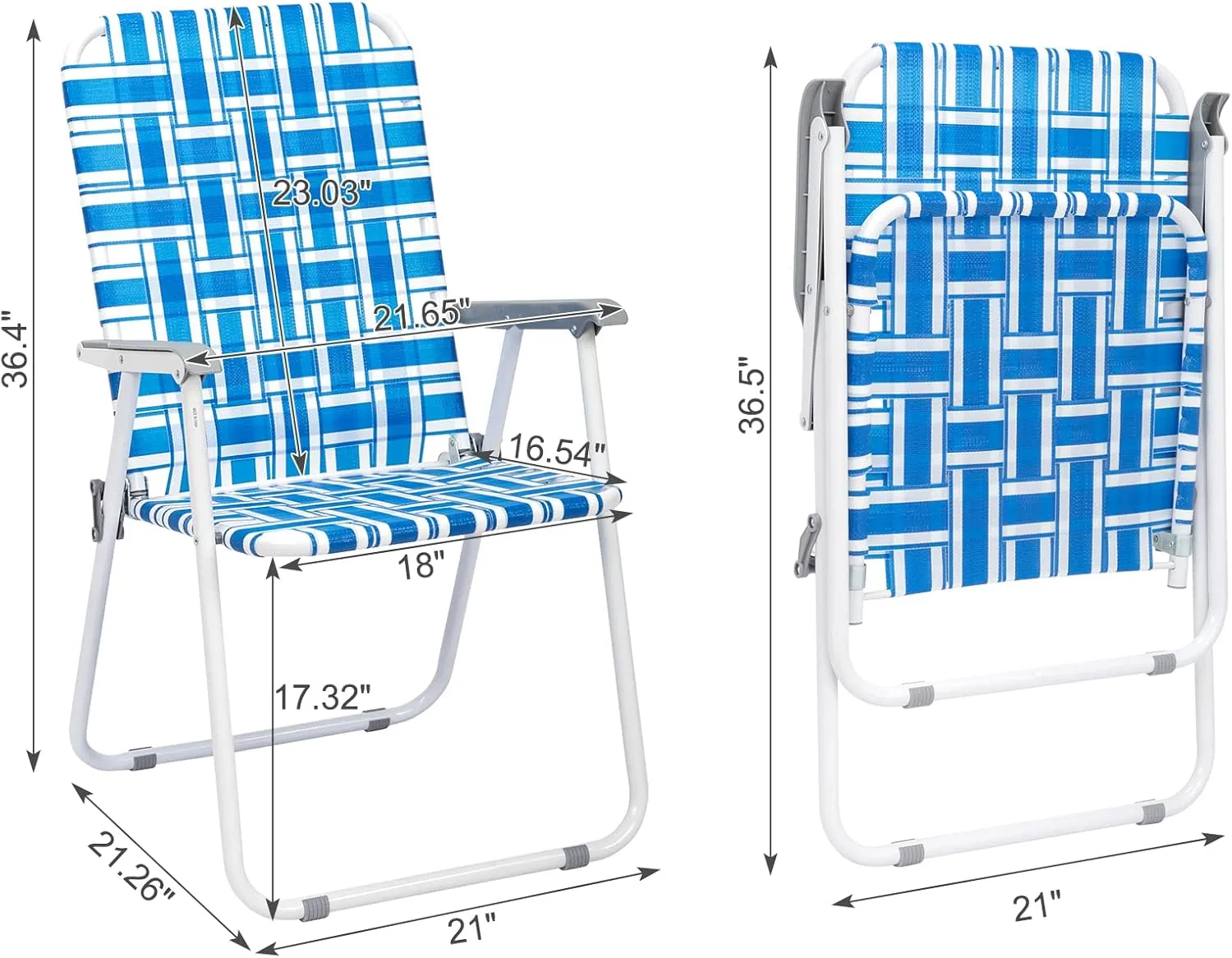 Bonnlo Foldable Patio Chair Set of 2, Heavy-Duty Steel Frame Supports 265 lbs/120 kg, Ultra-Lightweight Portable for Travel Poolside Camping Beach (Blue Weave)