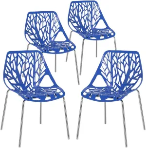 Bonnlo Modern Stackable Chair Set of 4 Kitchen Dining Chair Birch Sapling Comfy Chairs for Indoor Use (Blue)