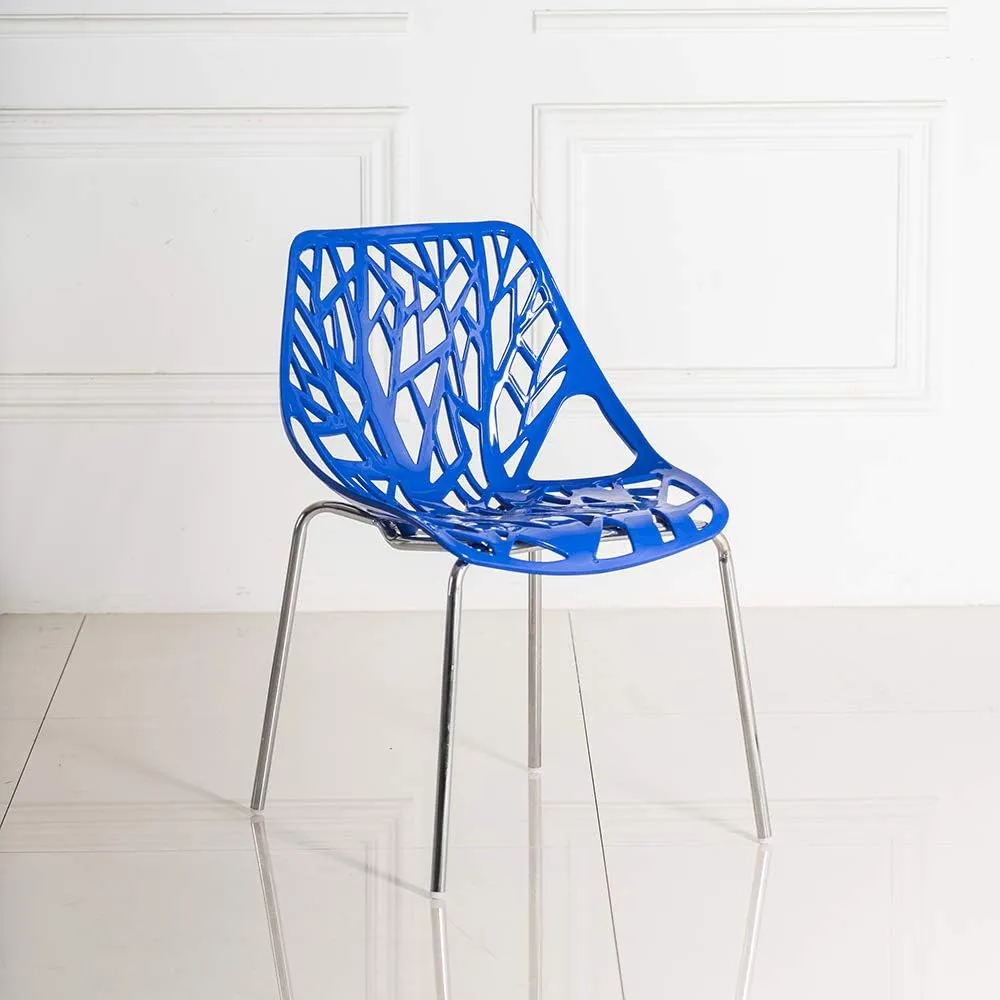 Bonnlo Modern Stackable Chair Set of 4 Kitchen Dining Chair Birch Sapling Comfy Chairs for Indoor Use (Blue)