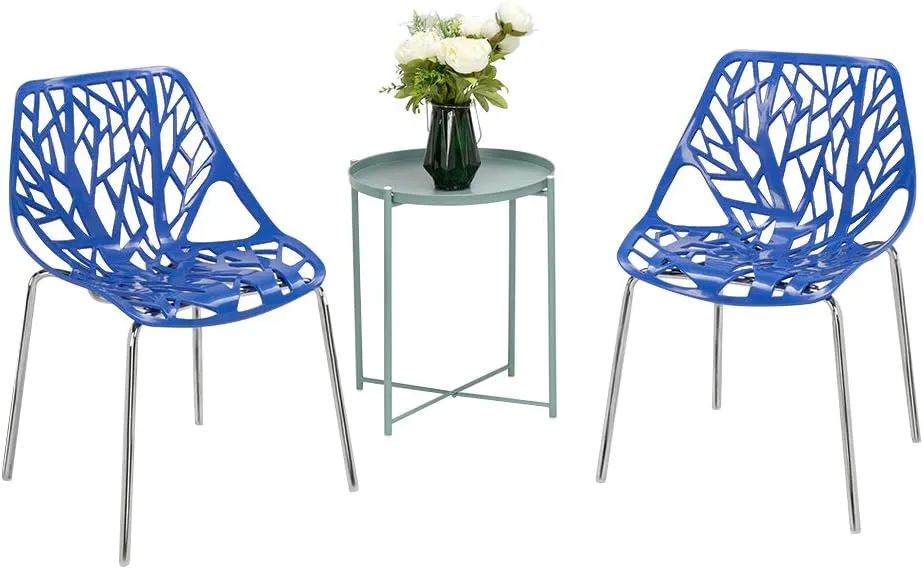 Bonnlo Modern Stackable Chair Set of 4 Kitchen Dining Chair Birch Sapling Comfy Chairs for Indoor Use (Blue)