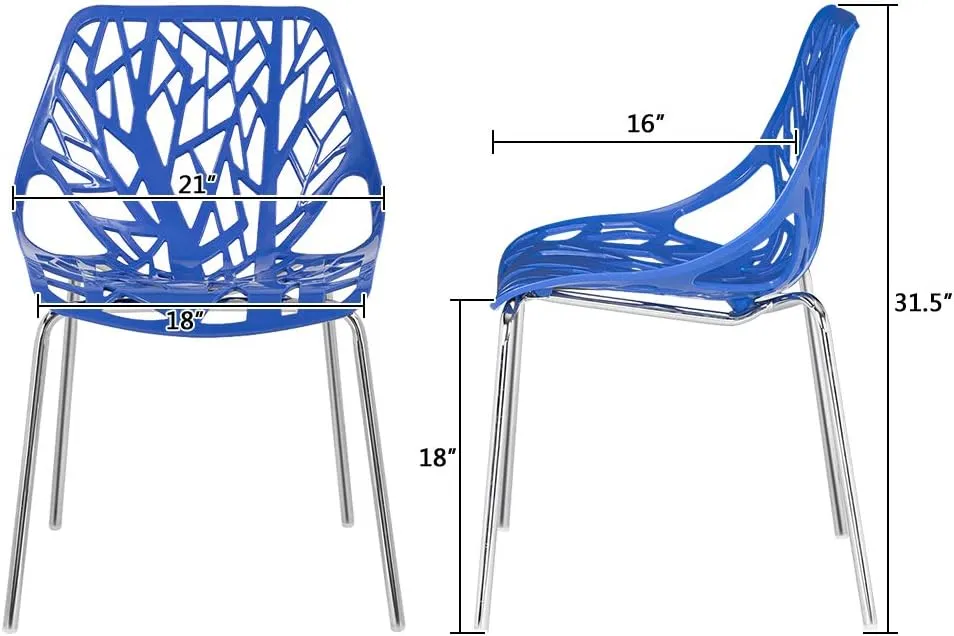 Bonnlo Modern Stackable Chair Set of 4 Kitchen Dining Chair Birch Sapling Comfy Chairs for Indoor Use (Blue)