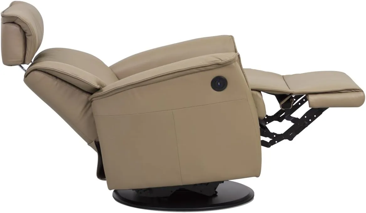Boss Large RM 387 Leather Relaxer Recliner Swivel Glider Chair - Power Recline Trend Pebble Leather w/USB -