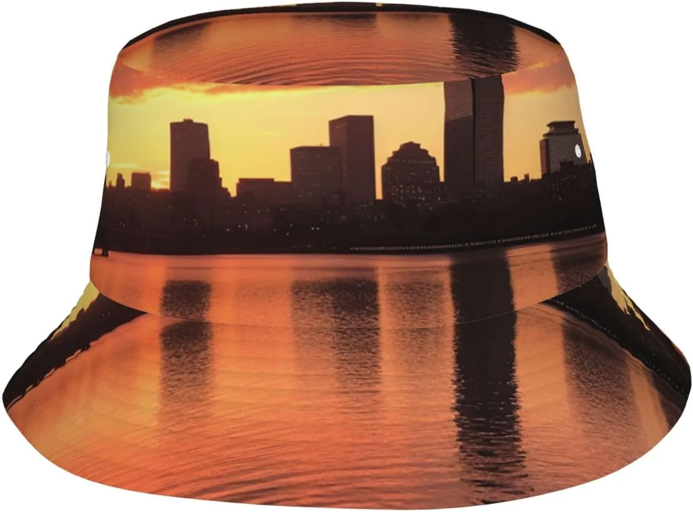 Boston Charles River City Skyline Sunset Sun Bucket Hats for Men Women UPF 50  Beach Hats Packable Sun Hat Summer Fisherman Cap Black