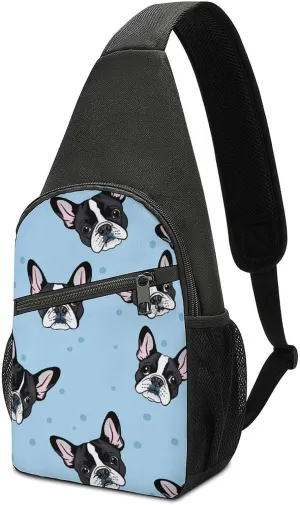 Boston Terrier Dogs Crossbody Sling Bag Lightweight Shoulder Chest Bag for Hiking Travel