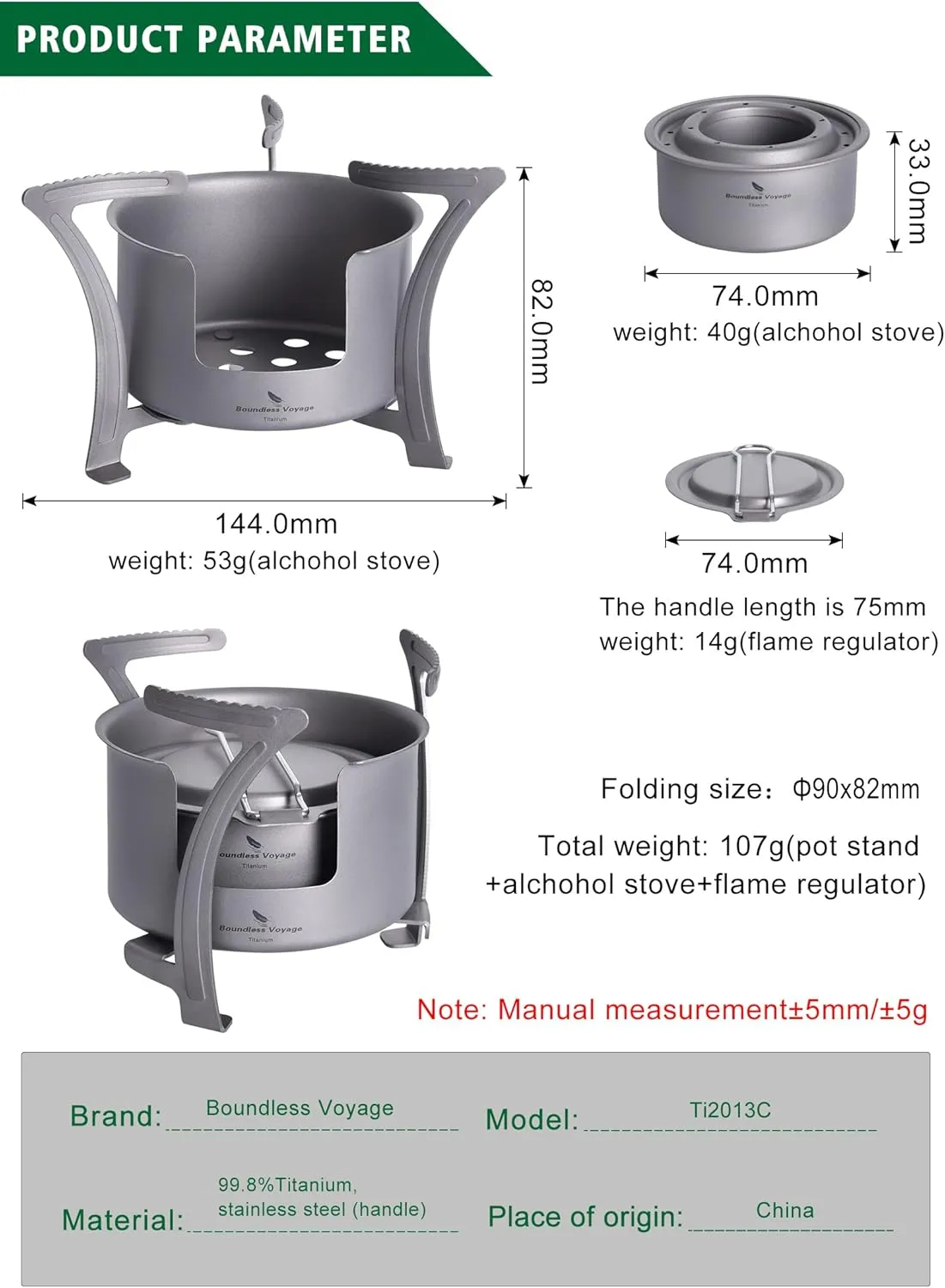 Boundless Voyage Camping Titanium Spirit Alcohol Stove with Pot Stand Backpacking Wood Stove Outdoor Mini Wood Furnace Burner Ti2011C-13C